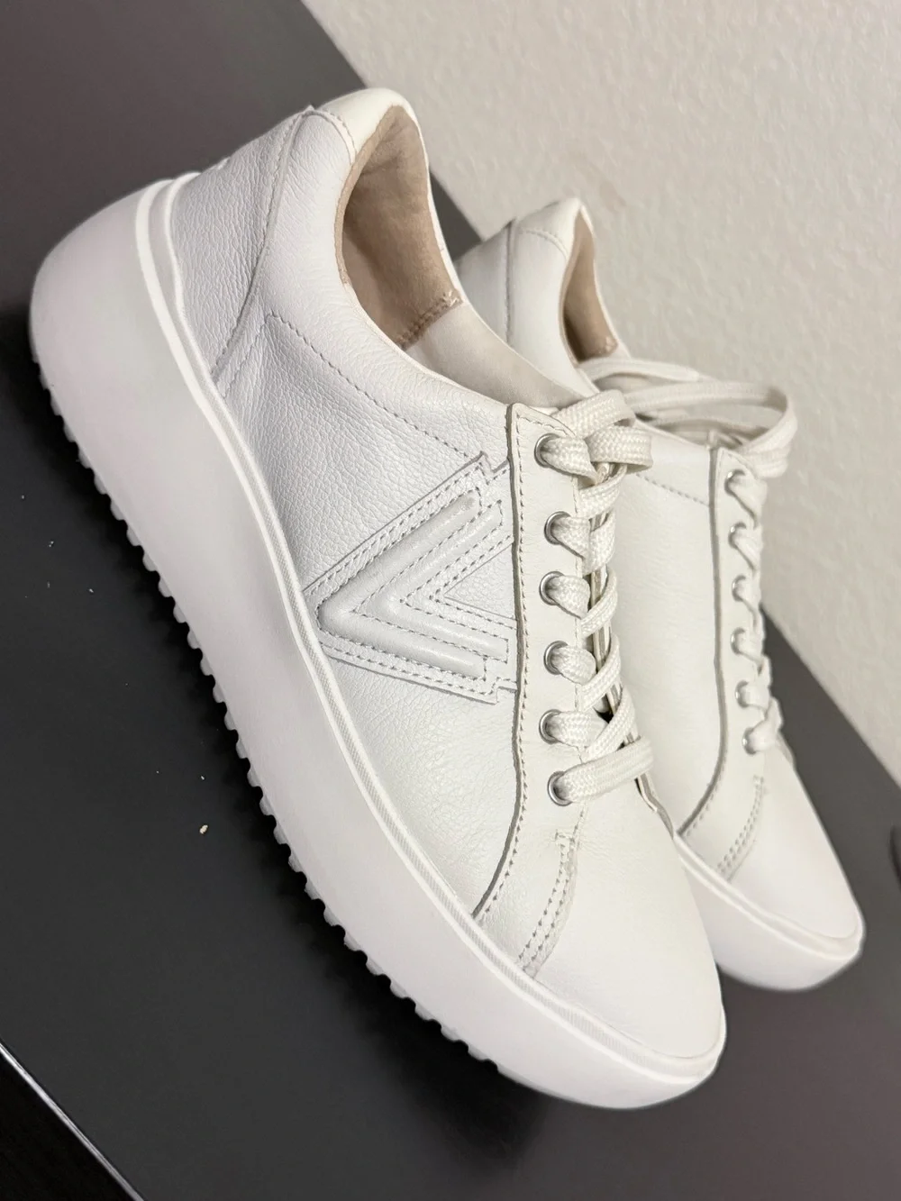 Vionic Kearny Platform Sneakers in smooth white leather.